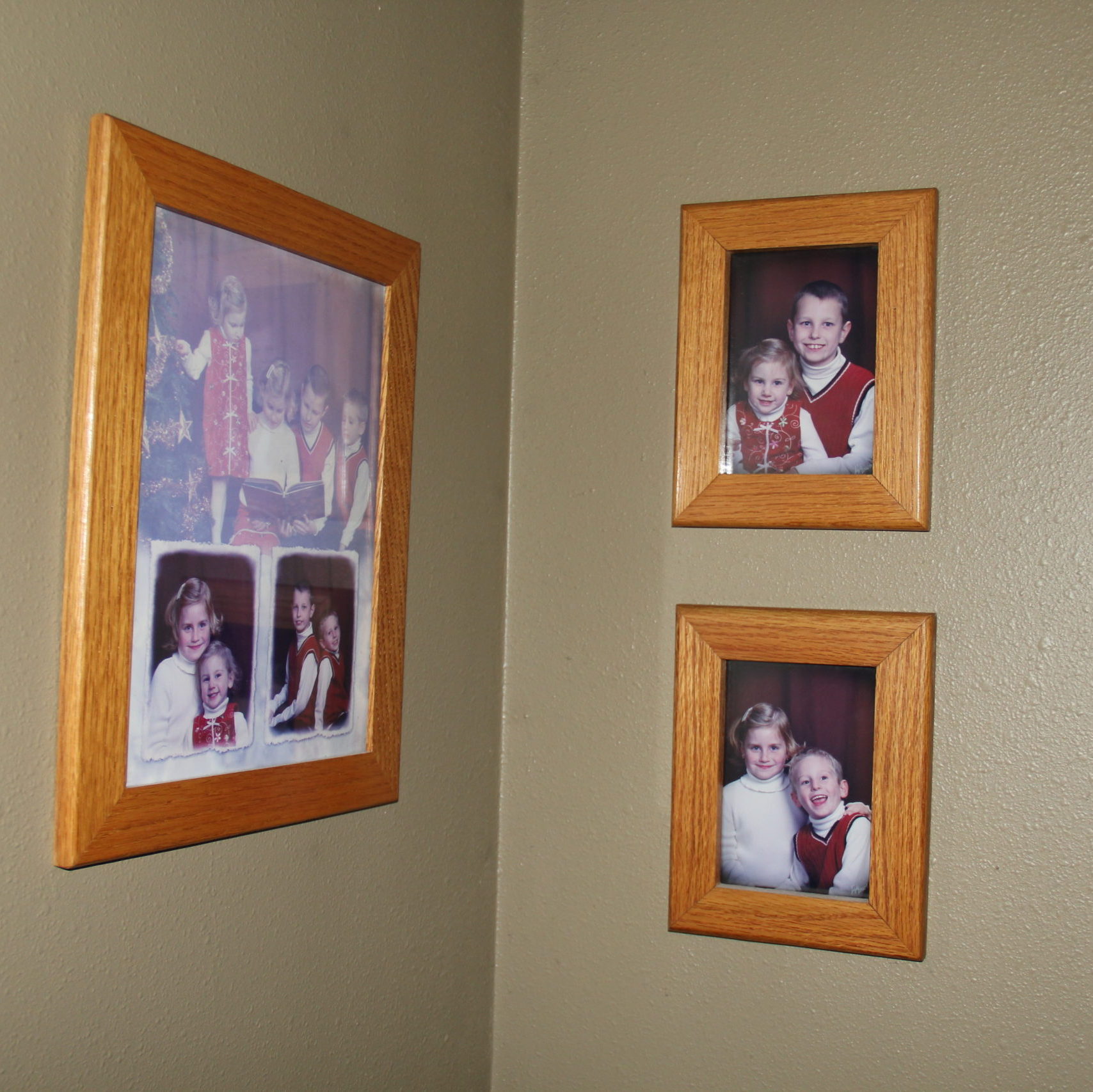 In the corner of my bedroom hangs this set of photos. They are precious to me in many ways. The frames were made by Dave and the pictures captured a time I love to remember. Christmas 2003