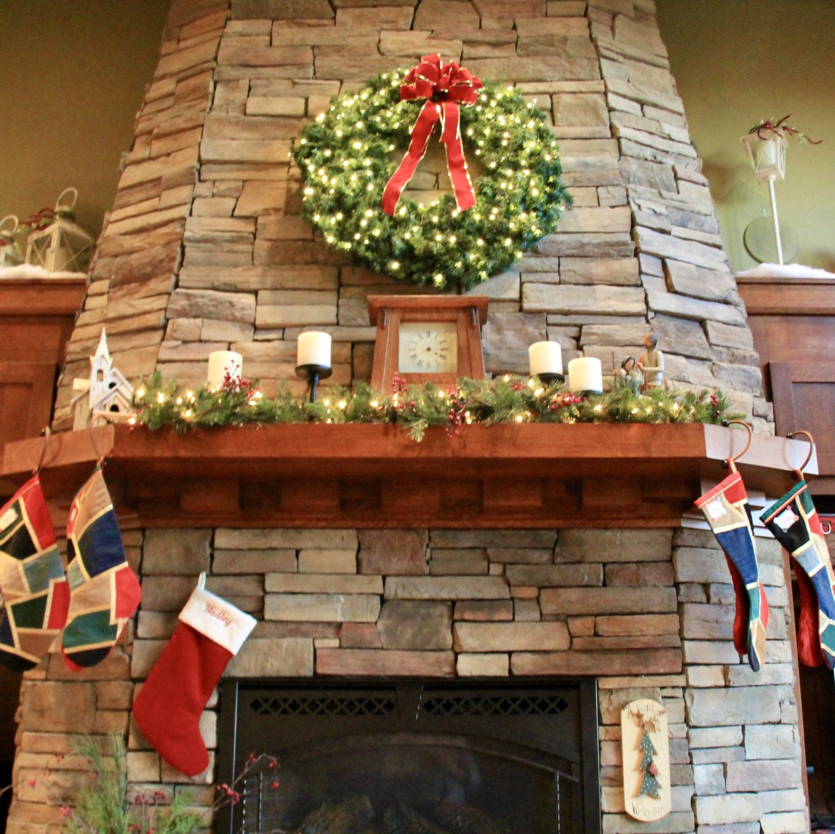 The fireplace is the focal point in the room and at Christmas its beautiful.