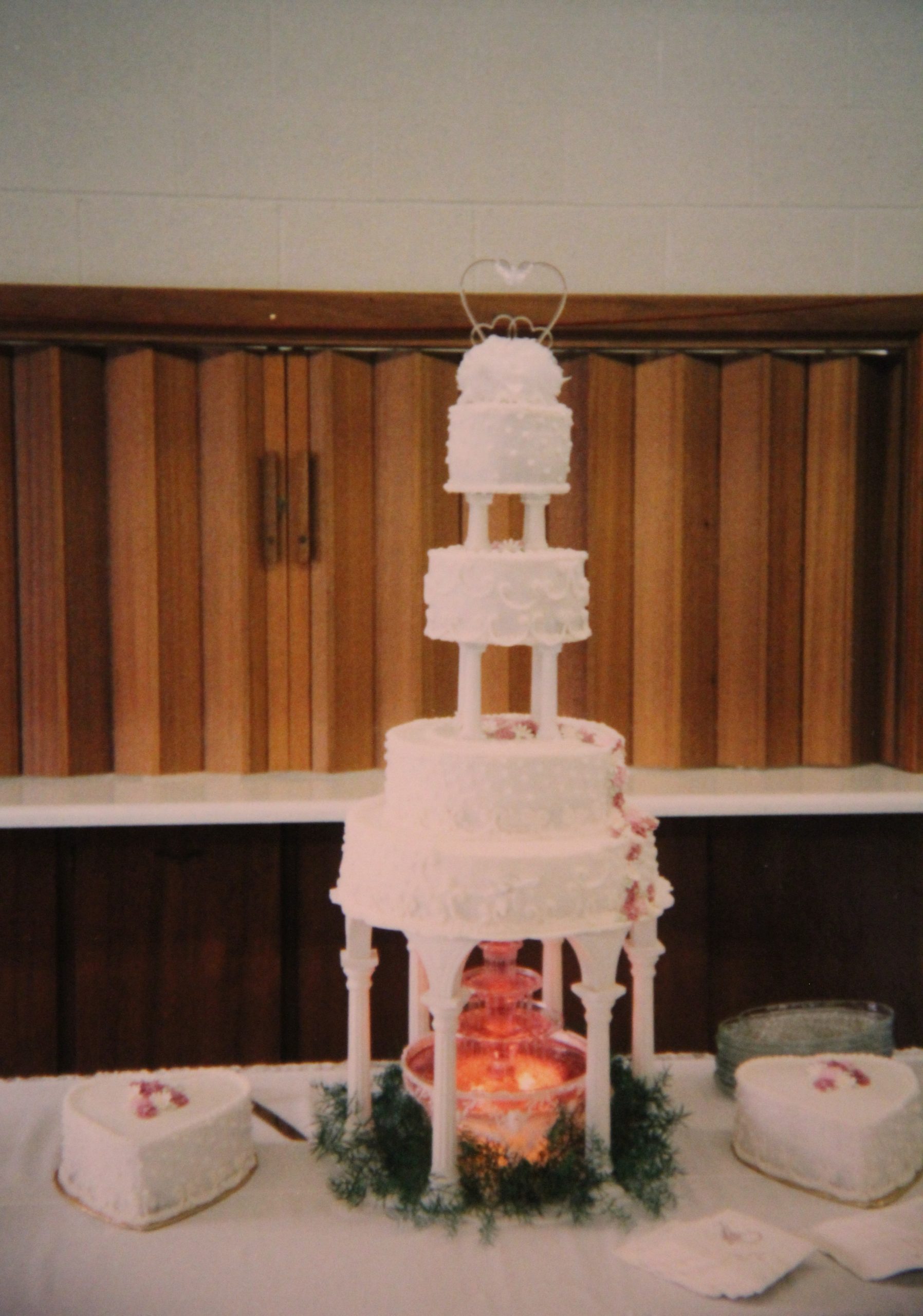 Our cakes made by Dave's Aunt Cecilia. Check out that wedding topper. It made another appearance years later...