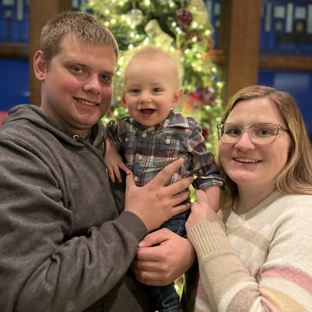 Hunter with his Mom and Dad on Christmas Eve