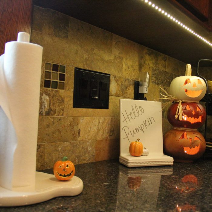 Nora Fleming, the paper towel holder and message board with cute Halloween minis. The Jack Stack is by Meadowbrooke Gourds