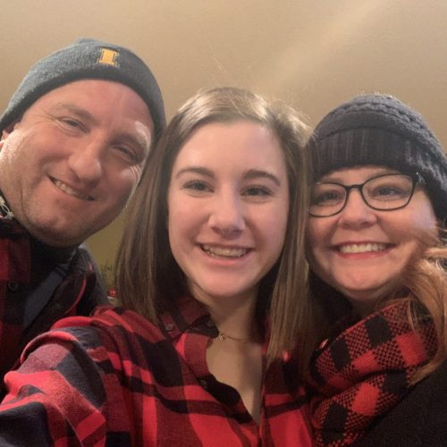 Emily with Mom and Dad Christmas 2019